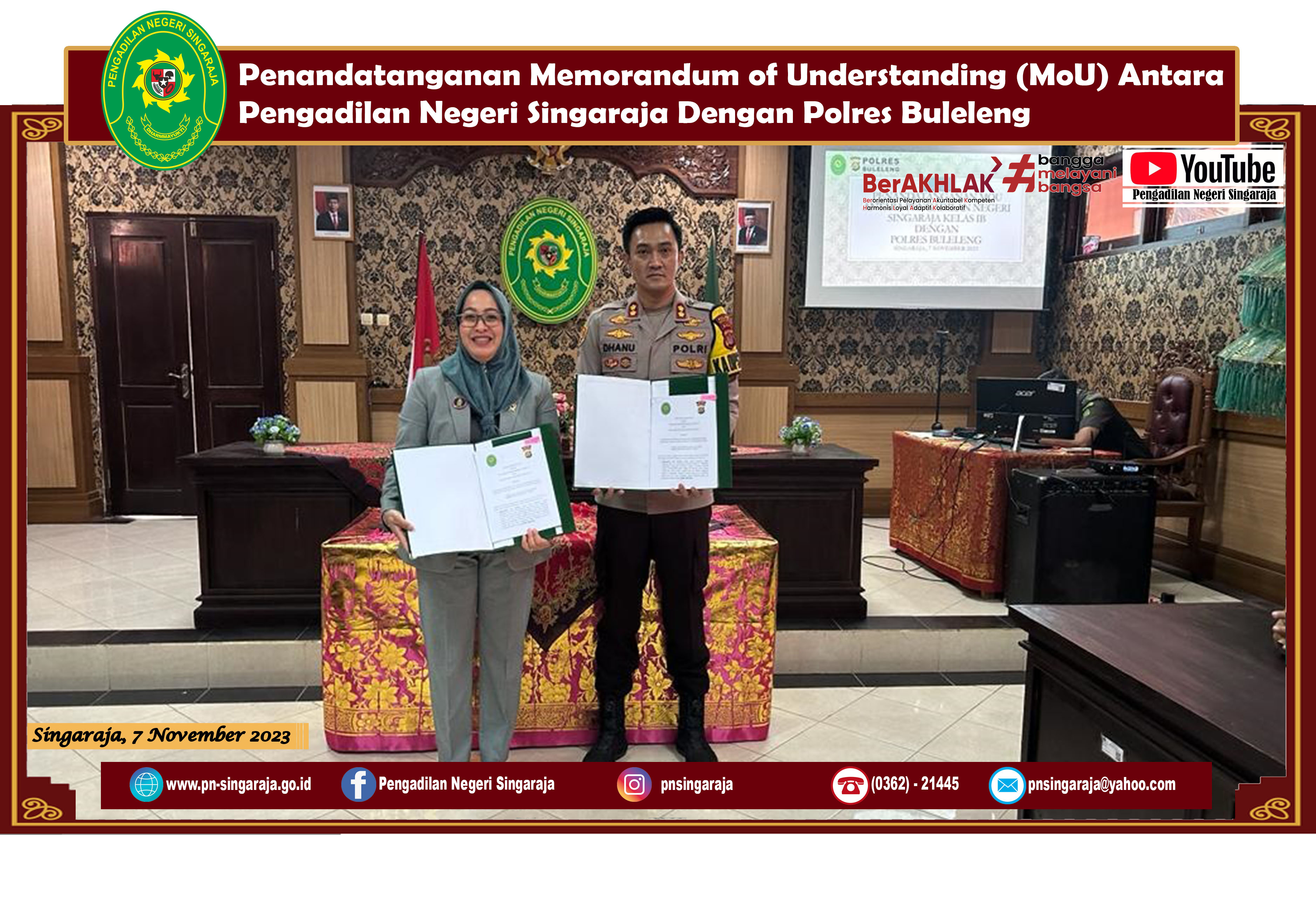 Penandatanganan Memorandum of Understanding (MoU) Antara Pengadilan Negeri Singaraja Dengan Polres Buleleng