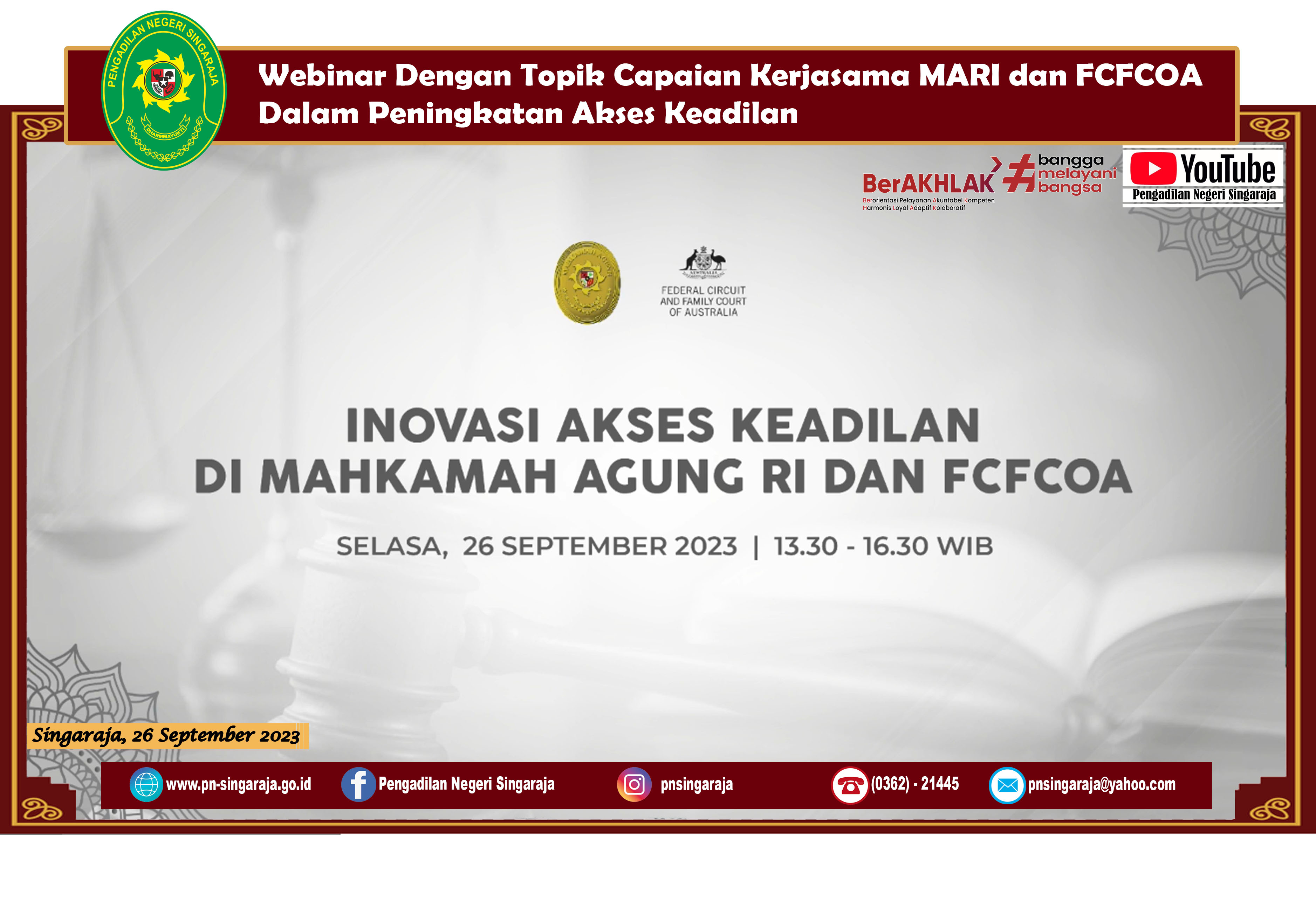 Webinar Dengan Topik Capaian Kerjasama MARI dan FCFCOA Dalam Peningkatan Akses Keadilan