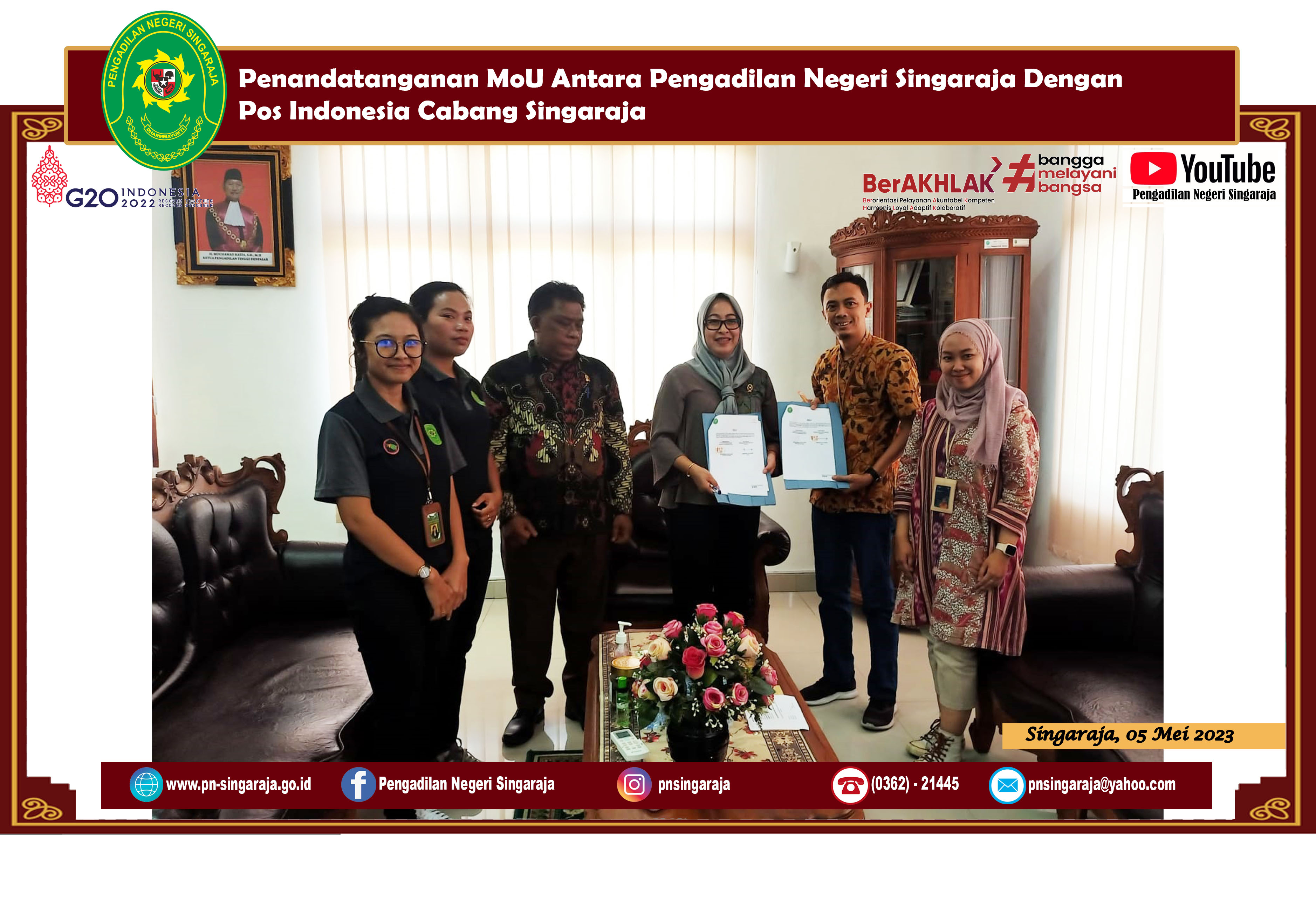 Penandatanganan MoU Antara Pengadilan Negeri Singaraja Dengan Pos Indonesia Cabang Singaraja